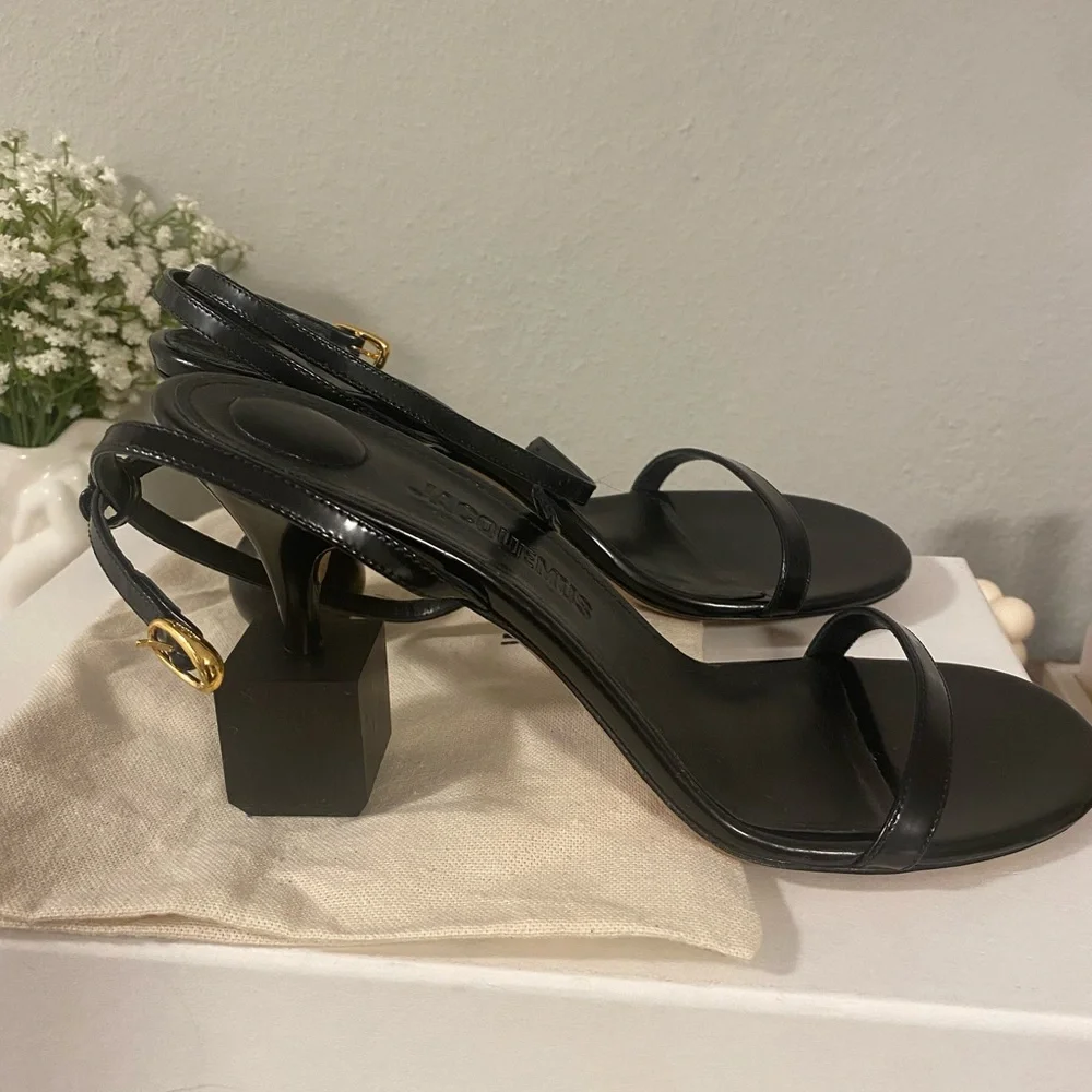 Jacquemus Black 90mm Bisou Strappy Block Heel Sandals - Picture 4 of 6